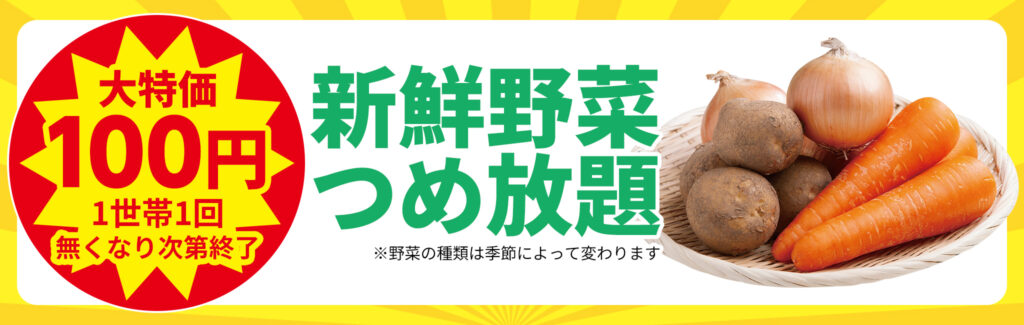 大特価100円!新鮮野菜つめ放題